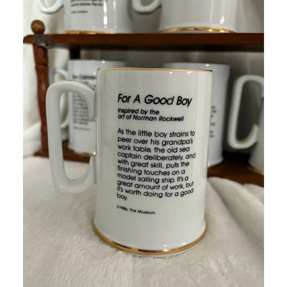 Vintage Norman Rockwell 1985-86 Mugs & Wooden Holder